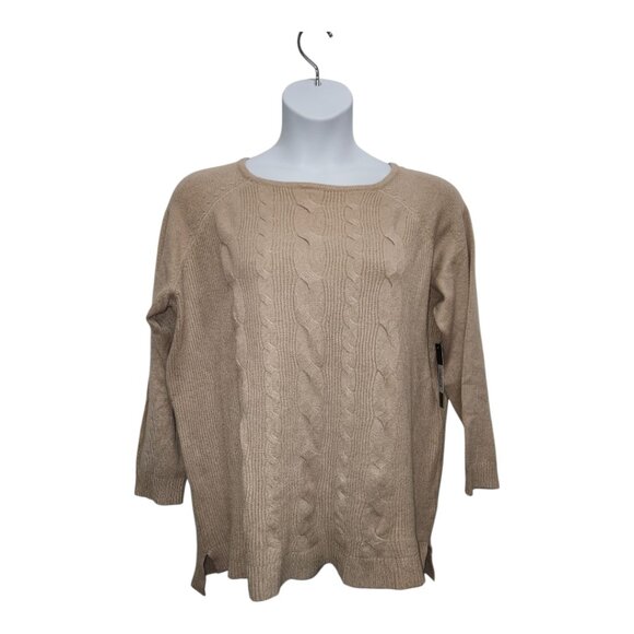 NEW Cyrus Cable Knit Sweater Womens 3X Tan Plus Stretch Soft Casual Neutral J16 - Picture 1 of 5